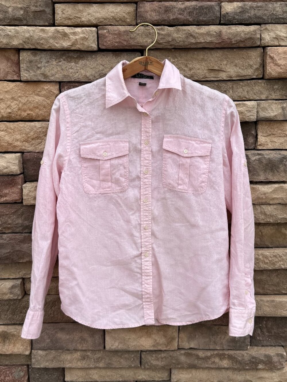Ralph Lauren Light Pink Linen Button-Down Shirt – Size Small